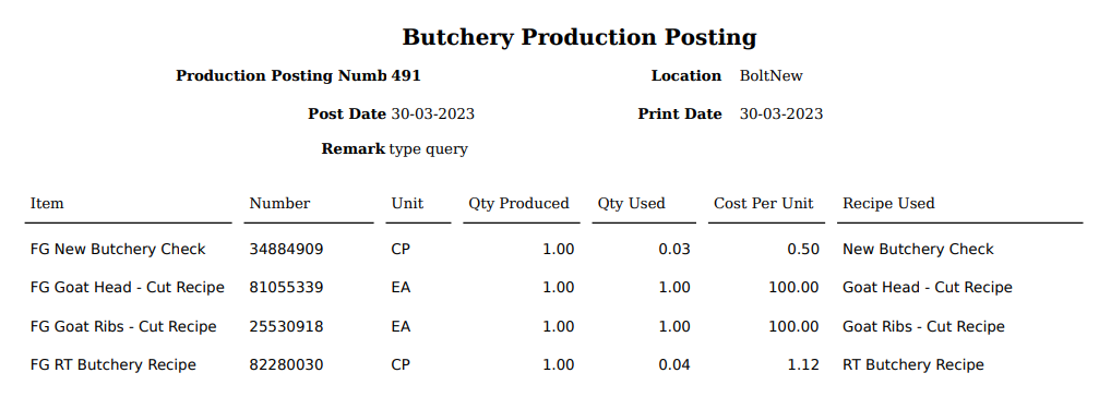 Create New Butchery Production