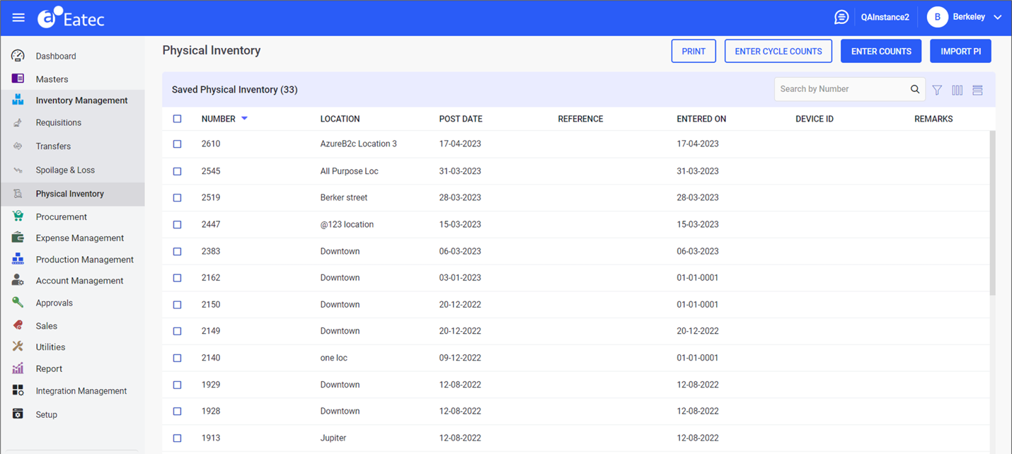 Functions in Physical Inventory