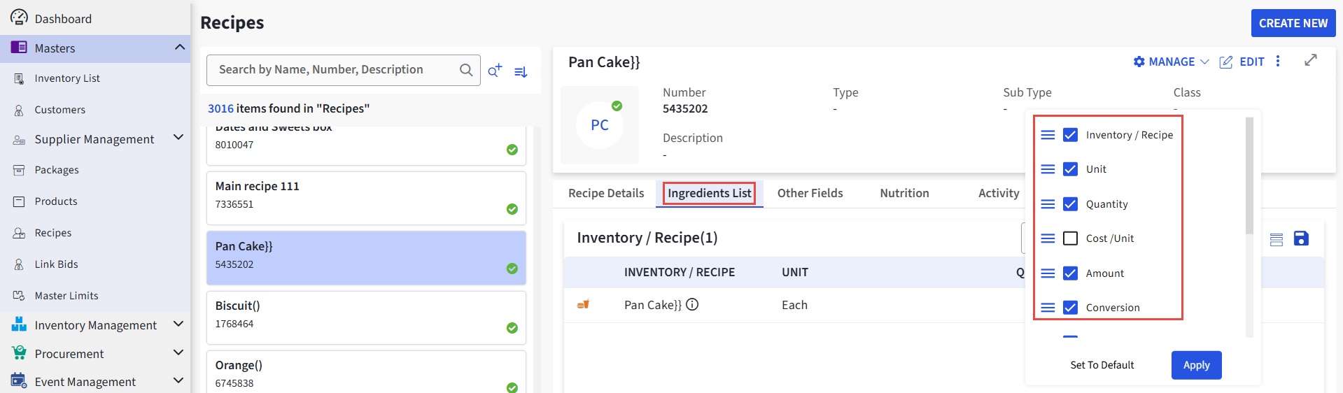 Recipe Admin System Managing Recipe
