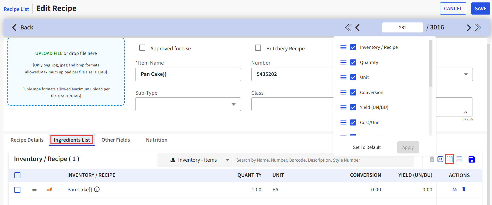 Recipe Admin System Managing Recipe